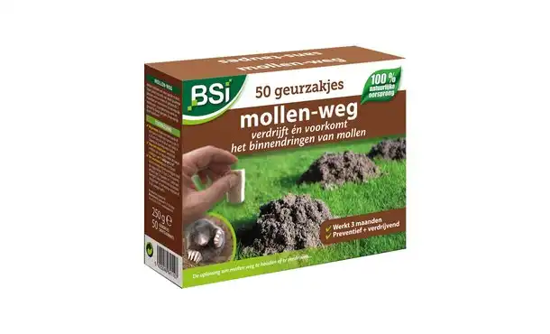 BSi - Mollen-weg 50 geurzakjes - Verdrijft mollen • Gras en Groen Winkel