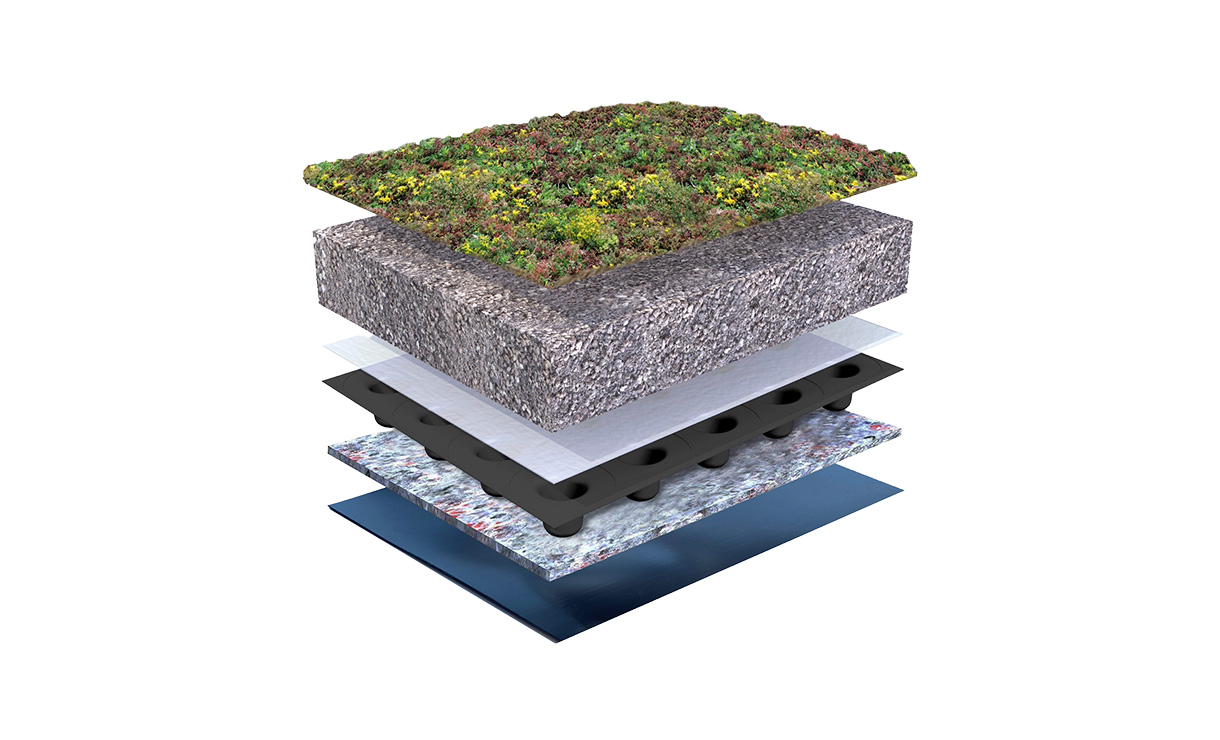 Waterbergend sedumdakpakket - Traditionele opbouw voor plat dak • Gras en Groen Winkel